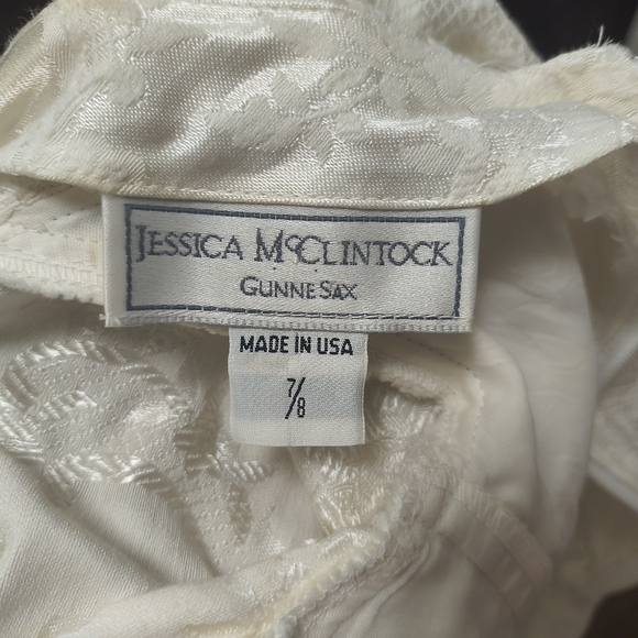 Vtg Jessica McClintock Puff Sleeve Prom Wedding Dress white Beaded Embroidered 8 - Picture 7 of 10